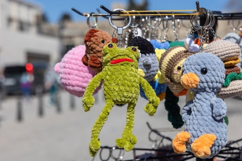 Handmade crochet keychains featuring animal and character designs